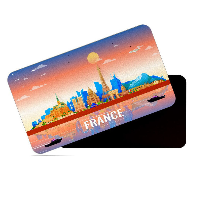 dhcrafts Rectangular Rubber Fridge Magnet / Magnetic Card Multicolor France Design Pack of 1 (8.6cm x 5.4cm)